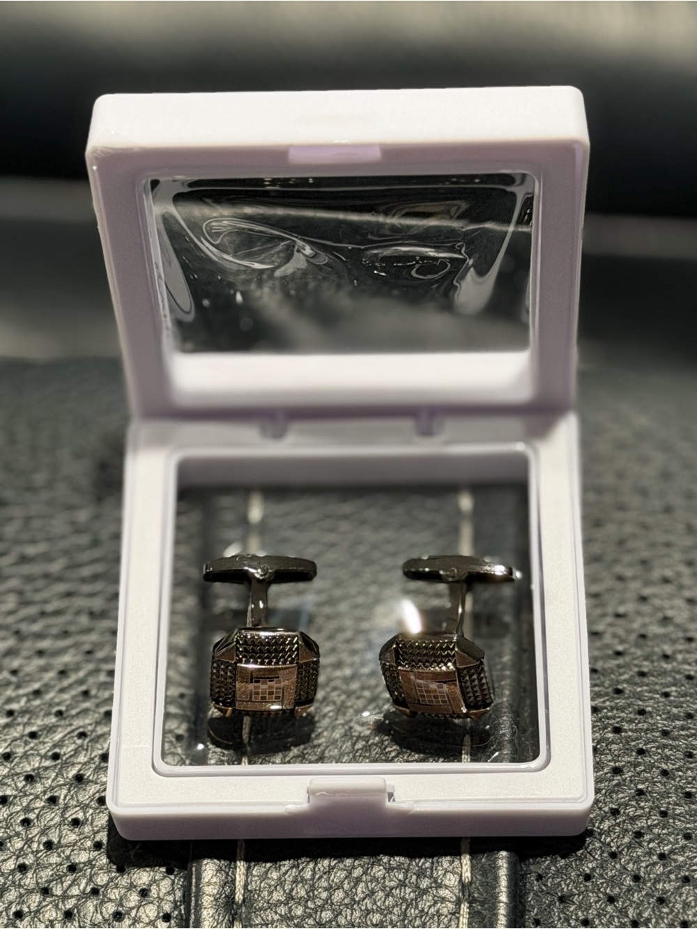 Gunmetal Textured Square Cufflinks for Men